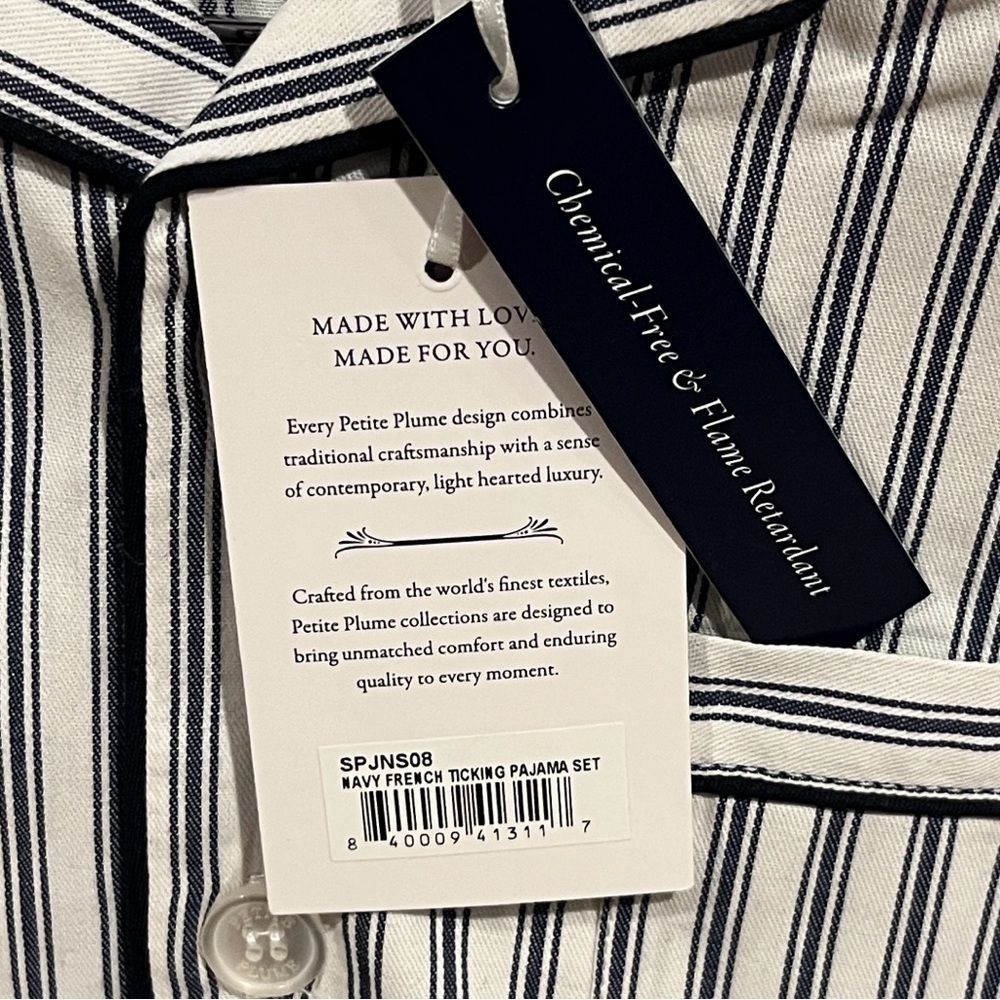 Petite Plume Navy French Ticking Cozy Cotton Blend Striped Kids Pajama Set - Picture 3 of 13